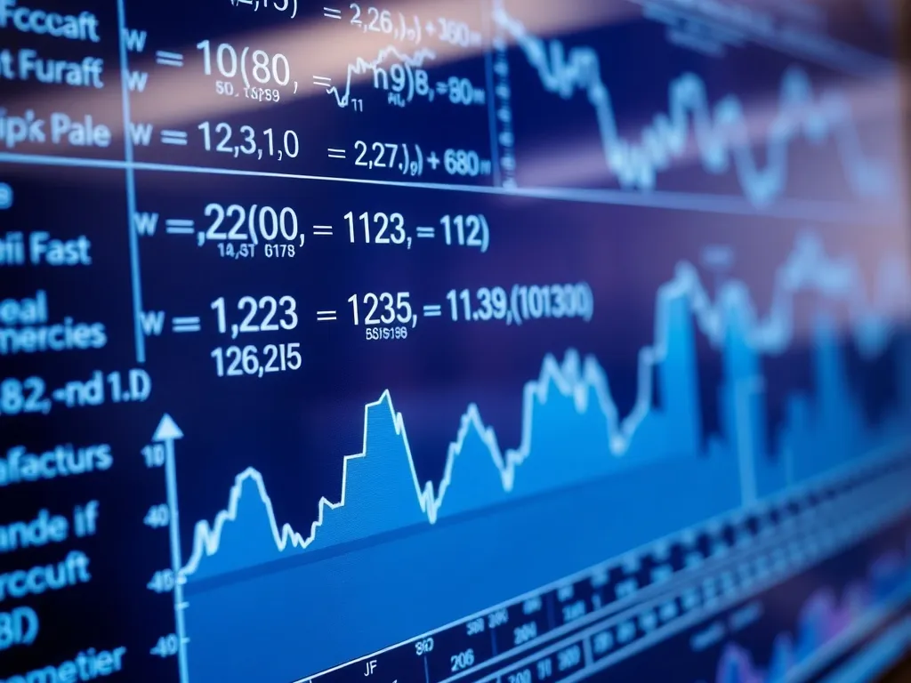 Mathematical formulas and financial charts on a digital scre