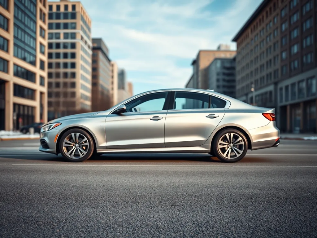 A modern silver sedan parked on a clean asphalt road with a
