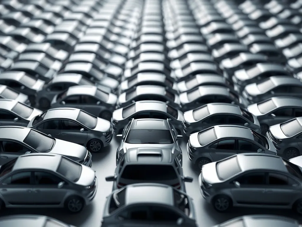Abstract representation of a car market, silver silhouettes